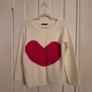 SHEIN Cream Sweater with Red Heart Design